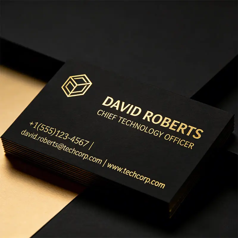 Customized luxury hot stamping business card black card with gold foil color card printing high-end professional brand logo
Customized luxury hot stamping business card black card with gold foil color card printing high-end professional brand logo