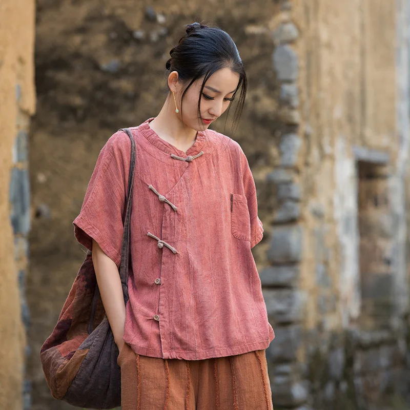 Autumn Linen Blouse: Tie-Dye, Hand-Stitched, Diagonal Placket & Frog Buttons, Designer New Chinese Style.
Autumn Linen Blouse: Tie-Dye, Hand-Stitched, Diagonal Placket & Frog Buttons, Designer New Chinese Style.