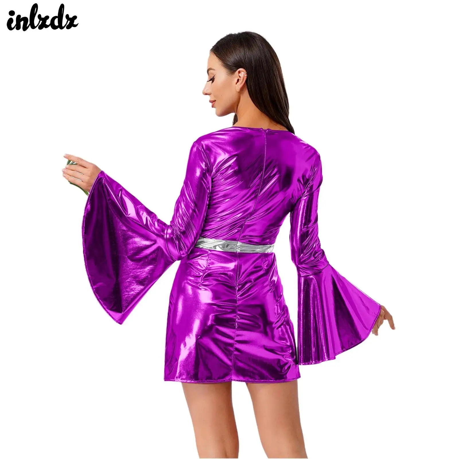 Женское облегающее платье в стиле ретро, клубное блестящее платье в стиле диско 70-х годов, костюм для вечеринки с v-образным вырезом и расклешенными рукавами, украшенное кристаллами, металлическое блестящее платье
Женское облегающее платье в стиле ретро, клубное блестящее платье в стиле диско 70-х годов, костюм для вечеринки с v-образным вырезом и расклешенными рукавами, украшенное кристаллами, металлическое блестящее платье