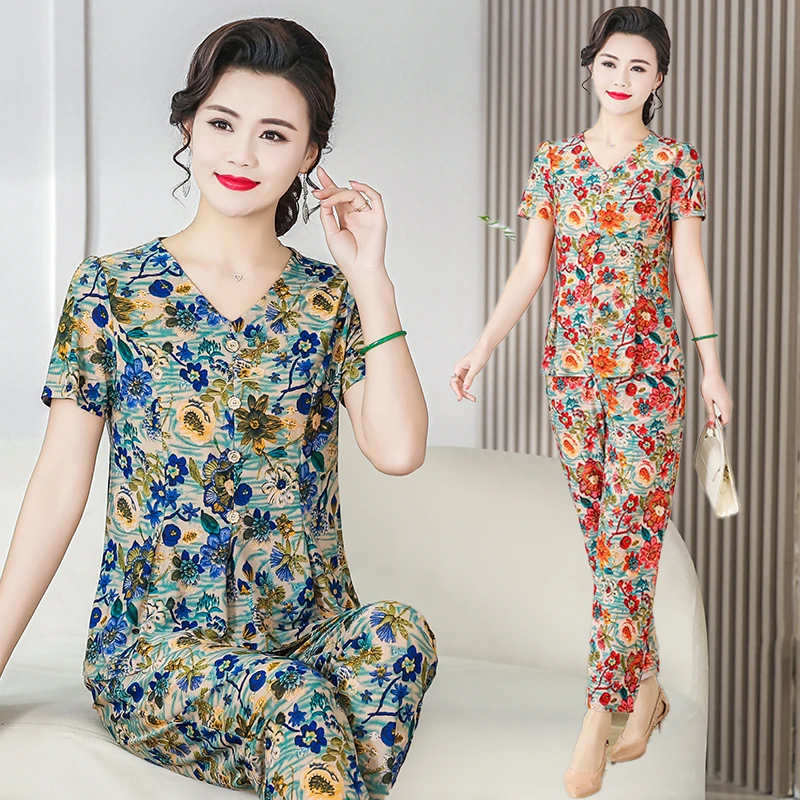 Stylish Summer Suit For Middle-Aged And Elderly Women Short Sleeve T-Shirt Mother's Casual Top Pants 2-Piece Set
Stylish Summer Suit For Middle-Aged And Elderly Women Short Sleeve T-Shirt Mother's Casual Top Pants 2-Piece Set