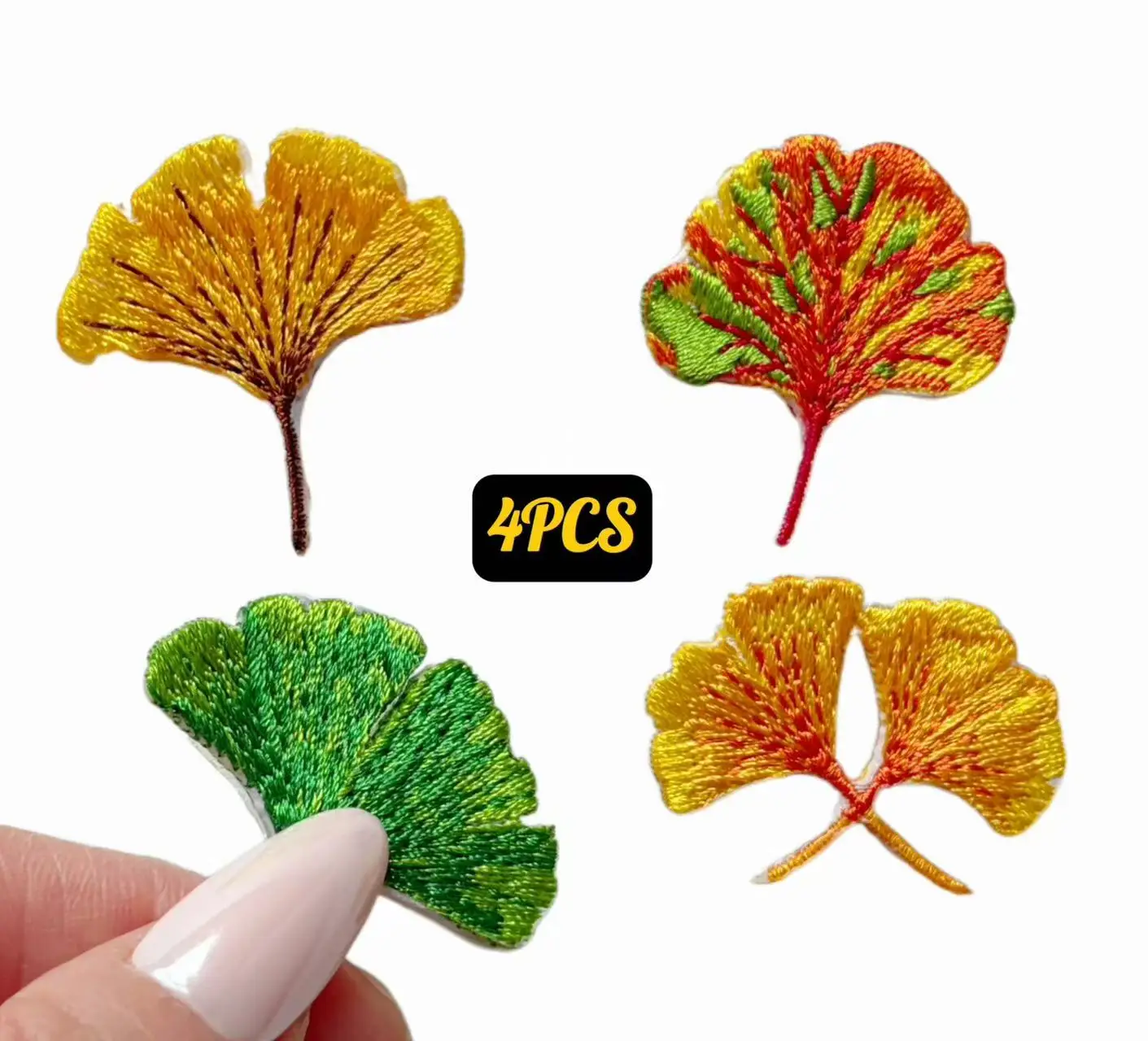 4PCS Fall Ginkgo Leaf Patches – Yellow, Green & Red Iron-On/Sew Appliqués for DIY Clothing, Bags, Hats, Jeans & Slippers
4PCS Fall Ginkgo Leaf Patches – Yellow, Green & Red Iron-On/Sew Appliqués for DIY Clothing, Bags, Hats, Jeans & Slippers