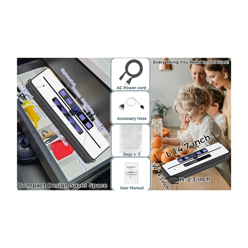 ABKU-Sealer Machine Food Sealer Pro Sealer Machine With 5 Bags & Accessory Hose & Bulit-In Cutter EU Plug
ABKU-Sealer Machine Food Sealer Pro Sealer Machine With 5 Bags & Accessory Hose & Bulit-In Cutter EU Plug