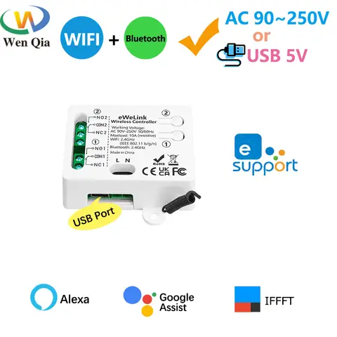 Ewelink WiFi Smart Switch AC 110V 220V 2CH Relay Receiver Inch Timing Mode with Google Assist,Alexa,IFFFT for Lamp/Garage Door