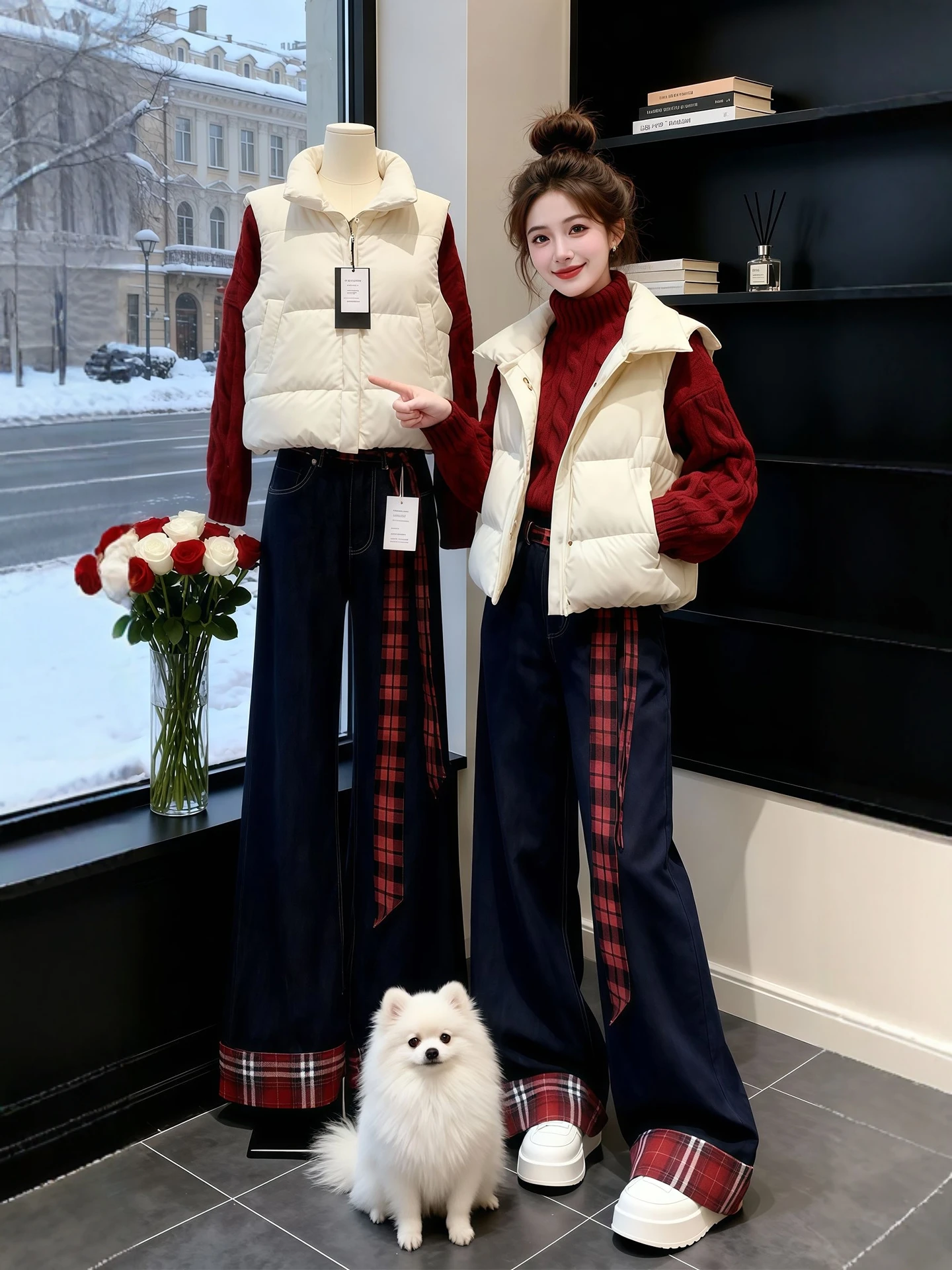 Winter Red Knitted Sweater And Wide Leg Pants Tee Piece Set plus Size Women's Faionable Ensemble High Collar Zipper Closure
Winter Red Knitted Sweater And Wide Leg Pants Tee Piece Set plus Size Women's Faionable Ensemble High Collar Zipper Closure