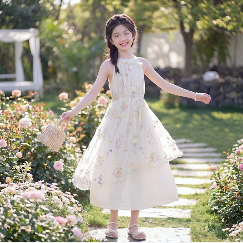 Girls Dress Summer Pastoral Style Halter Neck Floral Embroidered Sleeveless Chiffon Dress Children Clothes 110-168cm 17.5-47.5kg
Girls Dress Summer Pastoral Style Halter Neck Floral Embroidered Sleeveless Chiffon Dress Children Clothes 110-168cm 17.5-47.5kg