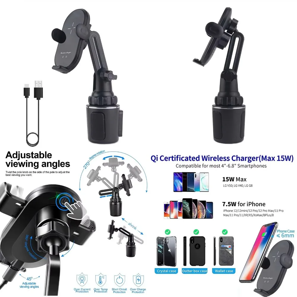 tynae Universal Car Qi 15W Wireless Charger Cup Mobile Phone Holder Mount Automatic Infrared Smart Sensor Clamping Mount Univers
tynae Universal Car Qi 15W Wireless Charger Cup Mobile Phone Holder Mount Automatic Infrared Smart Sensor Clamping Mount Univers