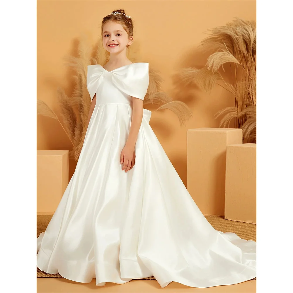 White Long Ball Princess Flower Girl Dress Bow Strapless A Line Customized Formal Elegant First Communion Dress New 2026
White Long Ball Princess Flower Girl Dress Bow Strapless A Line Customized Formal Elegant First Communion Dress New 2026