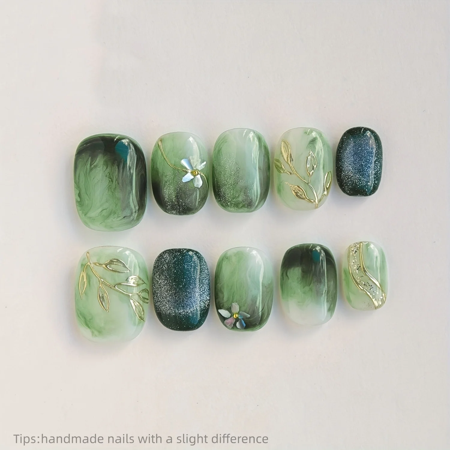 10pcs Handmade Green Smudge Gold Leaf Press On Nails Square Short Fresh Elegant Fake Nails Flower Decor False Nail
10pcs Handmade Green Smudge Gold Leaf Press On Nails Square Short Fresh Elegant Fake Nails Flower Decor False Nail