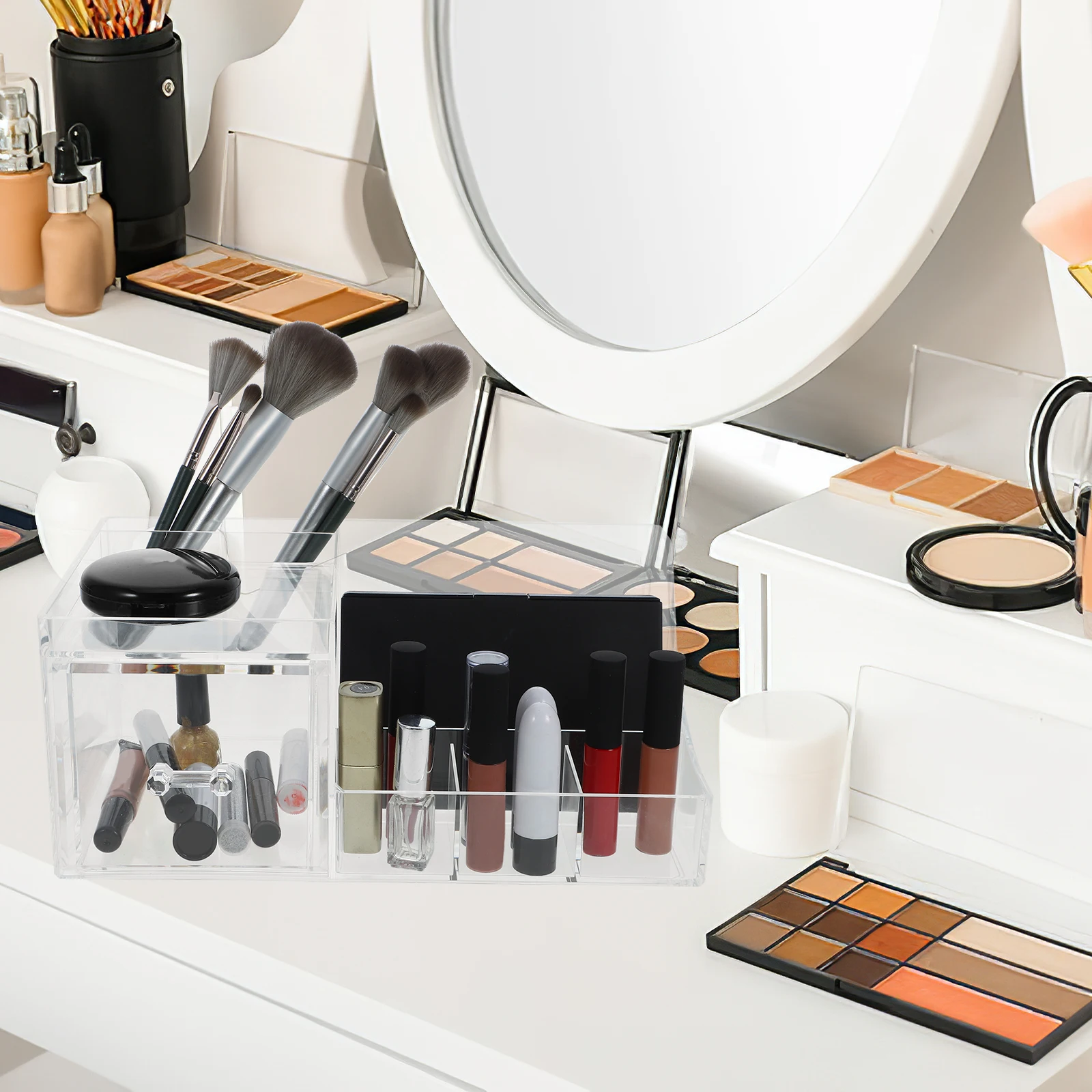 Multifunctional Storage Box Makeup Organizer Transparent Drawers Brush Holder Desk Organizer Material Space-Saving
Multifunctional Storage Box Makeup Organizer Transparent Drawers Brush Holder Desk Organizer Material Space-Saving