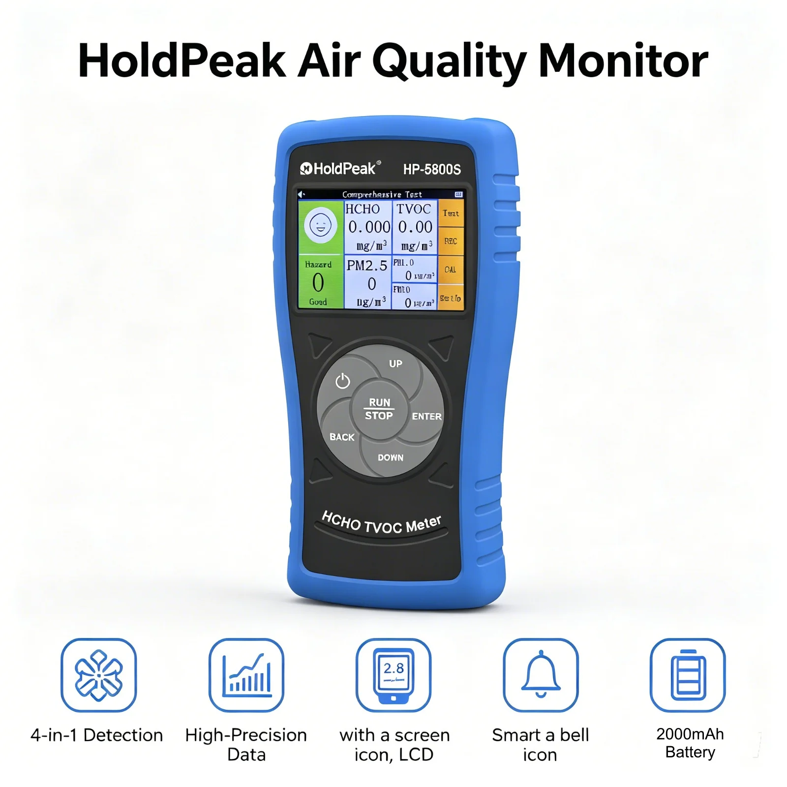 HoldPeak Air Quality Monitor PM2.5 PM10 HCHO TVOC Color TFT Alarm 2000mAh CE for New Home Nursery Purifier Test
HoldPeak Air Quality Monitor PM2.5 PM10 HCHO TVOC Color TFT Alarm 2000mAh CE for New Home Nursery Purifier Test