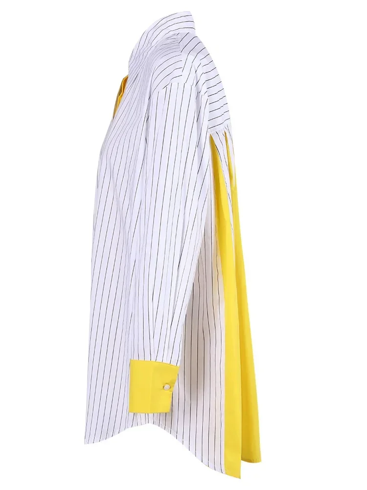 Fashion Women's Shirt Lapel Single Breasted Full Sleeves Stripe Back Contrast Stitching Blouses Autumn 2024 New Shelly006
Fashion Women's Shirt Lapel Single Breasted Full Sleeves Stripe Back Contrast Stitching Blouses Autumn 2024 New Shelly006