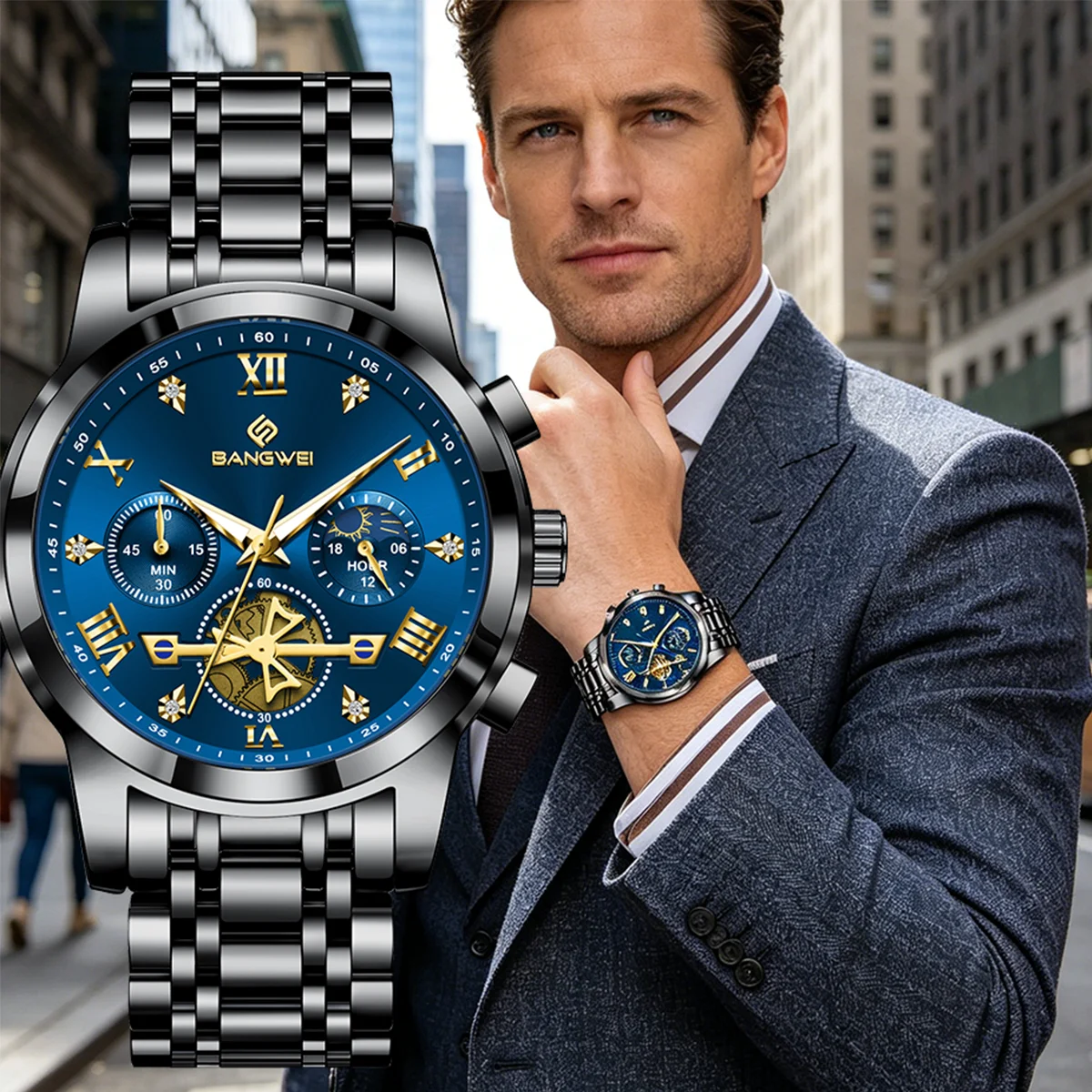 BANGWEI Quartz Watches For MenCalendar Luminous Waterproof Man Clock Chronograph Stainless Steel Luxury Men's Watch Reloj Gift
BANGWEI Quartz Watches For MenCalendar Luminous Waterproof Man Clock Chronograph Stainless Steel Luxury Men's Watch Reloj Gift