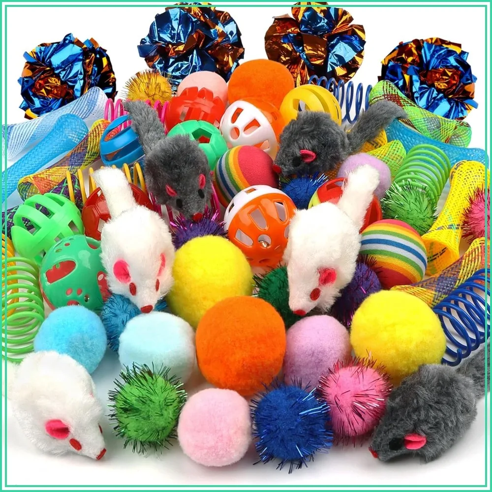 60PCS Cat Balls Springs Toy Set, Kitten Sparkle Crinkle Balls Furry Soft Pom Pom, Cat Mouse Toy
60PCS Cat Balls Springs Toy Set, Kitten Sparkle Crinkle Balls Furry Soft Pom Pom, Cat Mouse Toy