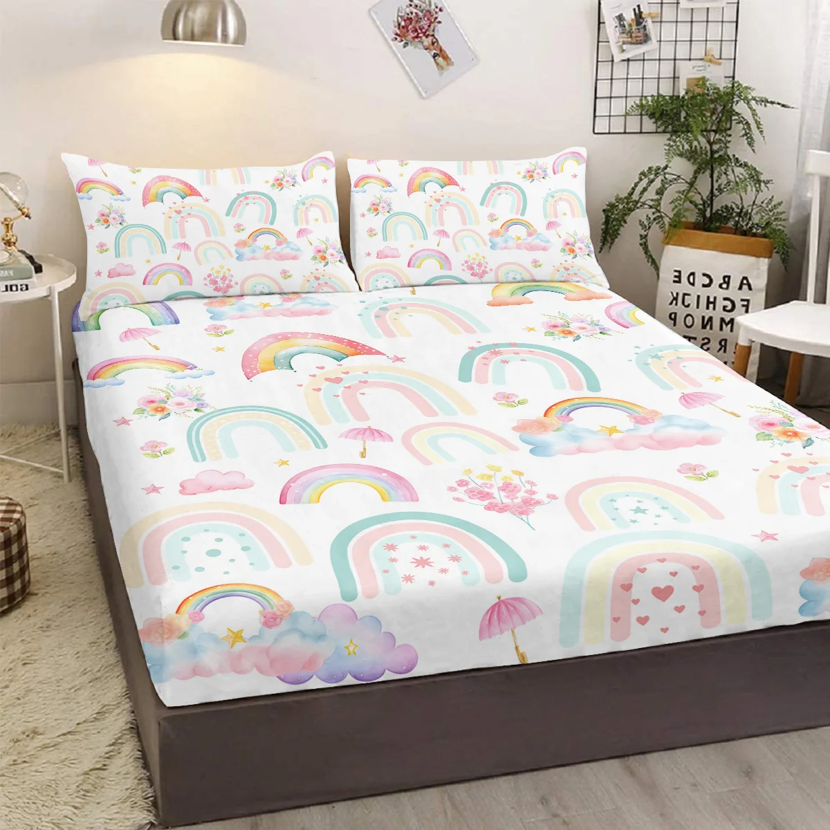 Rainbow Pink Umbrella Fitted Sheet Deep Pocket Purple Blue Fish Scale Lightweight Bedding Set 2 Pillowcases 3 Piece
Rainbow Pink Umbrella Fitted Sheet Deep Pocket Purple Blue Fish Scale Lightweight Bedding Set 2 Pillowcases 3 Piece