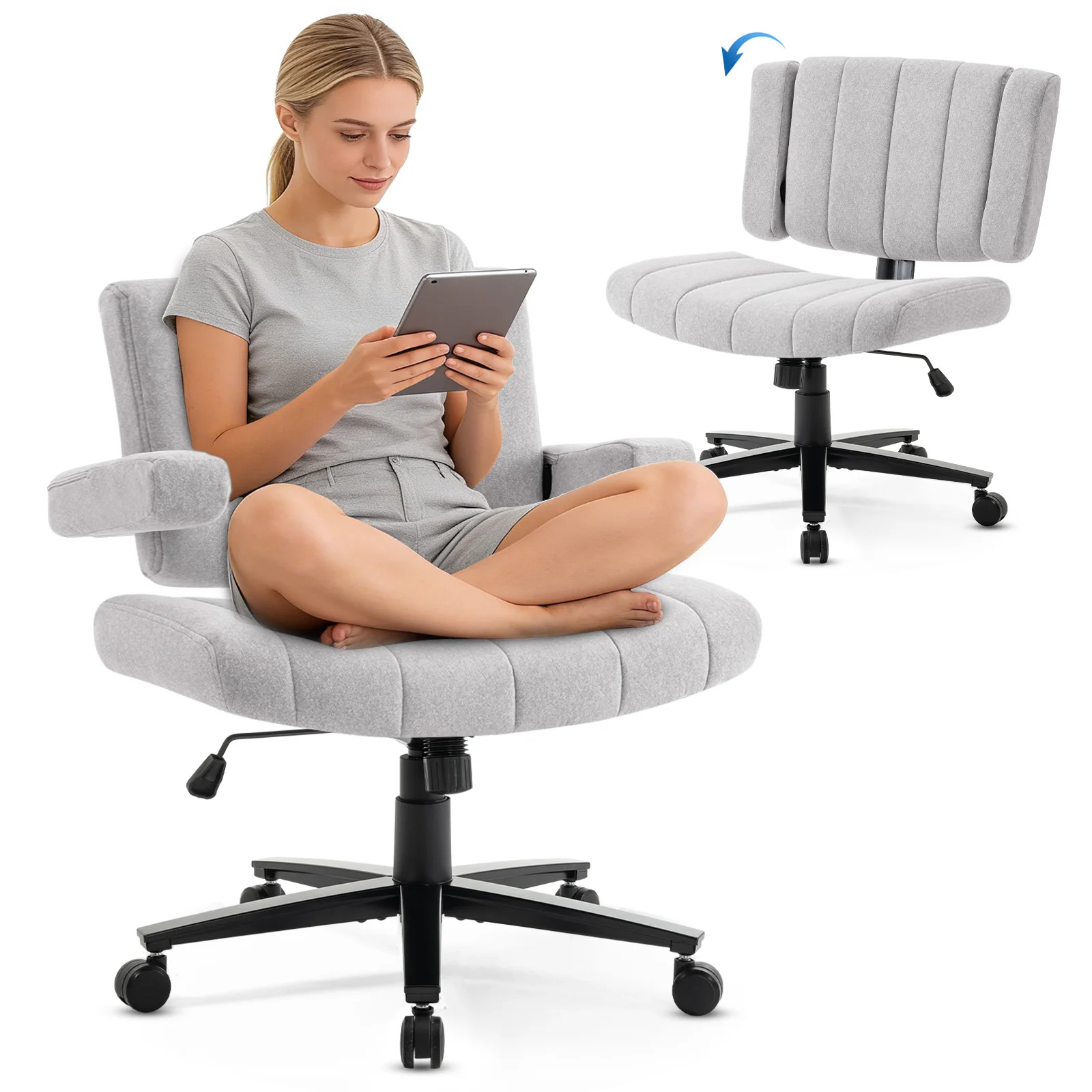 Vigosit Criss Cross Office Chair, Plush Oversized for Cross-Legged Sitting, Adjustable Arms & 360° Swivel Casters - for Home Office, Study, Gaming, Vanity, Comfortable Computer Chair(Grey)
Vigosit Criss Cross Office Chair, Plush Oversized for Cross-Legged Sitting, Adjustable Arms & 360° Swivel Casters - for Home Office, Study, Gaming, Vanity, Comfortable Computer Chair(Grey)