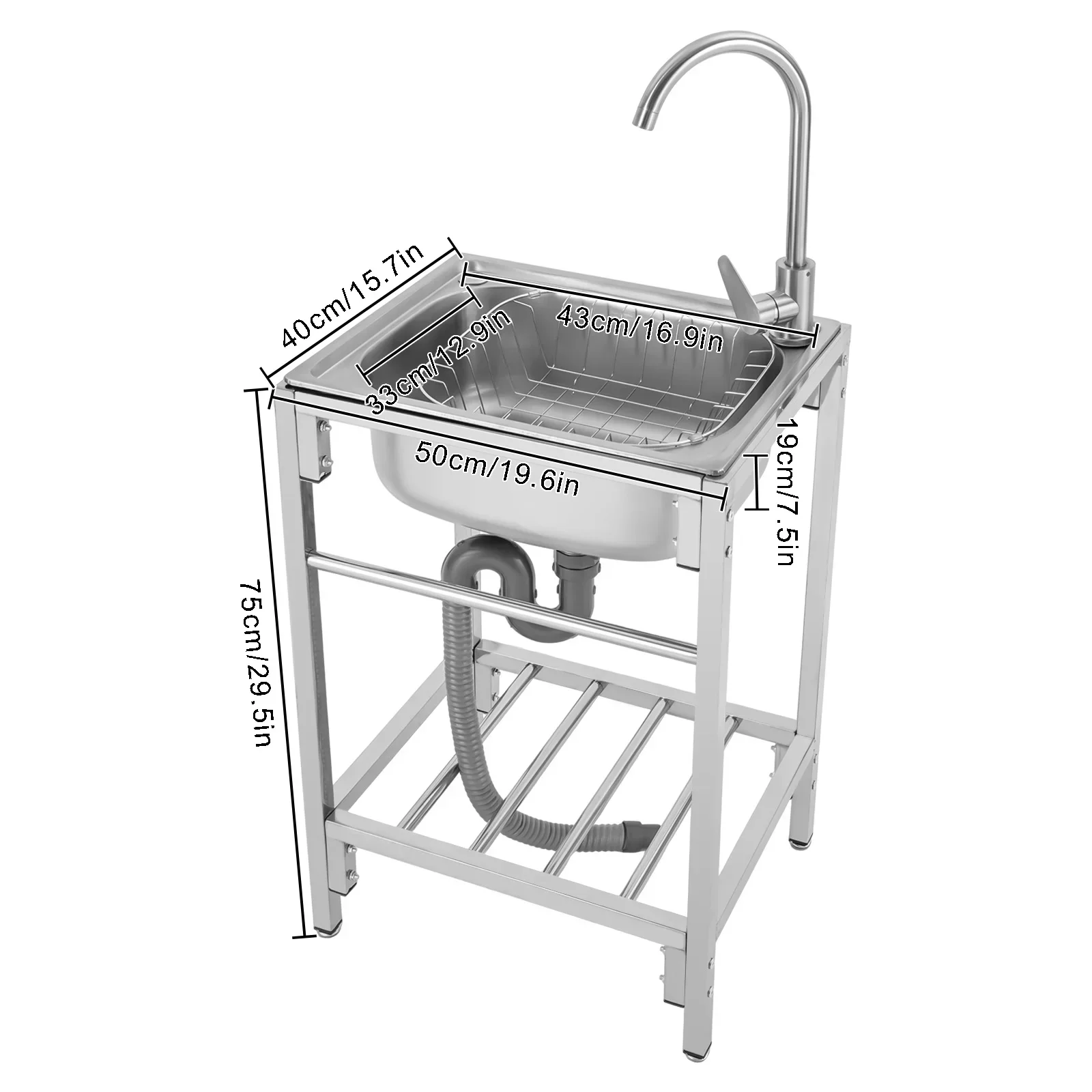 Stainless Steel Single Kitchen Prep Sink Laundry Sink w/ Faucet and Stand
Stainless Steel Single Kitchen Prep Sink Laundry Sink w/ Faucet and Stand