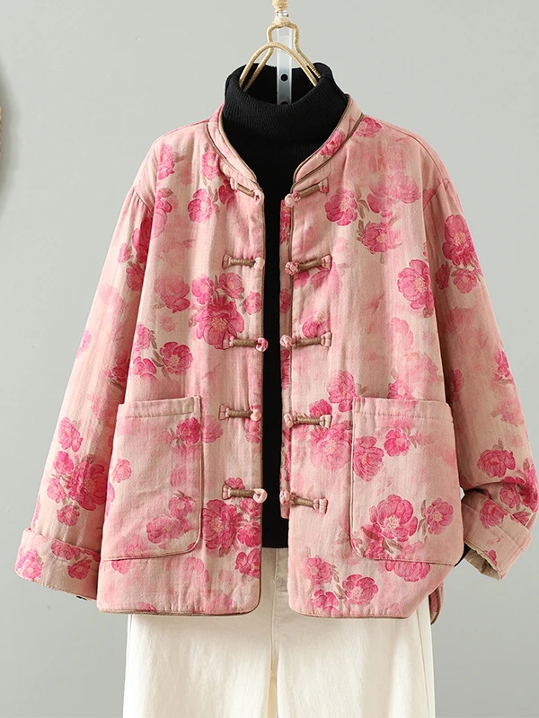 Retro Floral New Chinese Sle Women's Cotton Jaet Winter Thiened Warm Cotton Coat with Button Closure Loose Fit Long Sve
Retro Floral New Chinese Sle Women's Cotton Jaet Winter Thiened Warm Cotton Coat with Button Closure Loose Fit Long Sve
