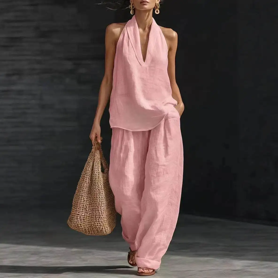 2026 New Women's Casual V-Neck Sleeveless Set Hanging Neck Cross-Border Fashion Mid-Low Waist Uniform Style Pure Color PVC
2026 New Women's Casual V-Neck Sleeveless Set Hanging Neck Cross-Border Fashion Mid-Low Waist Uniform Style Pure Color PVC