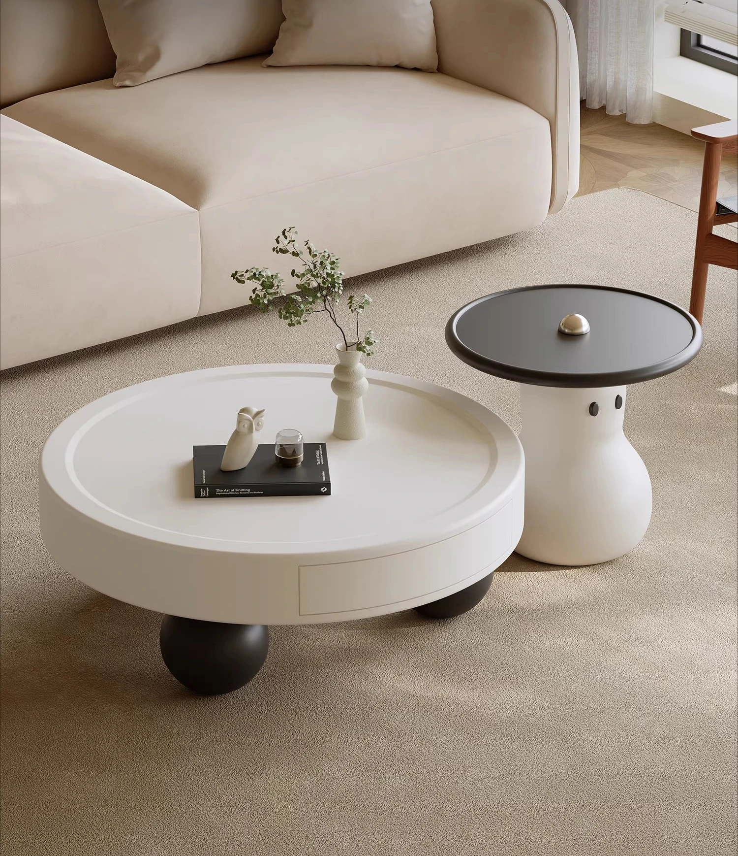 Cream snowman round coffee table combination designer creative paint advanced sense minimalist household small apartment
Cream snowman round coffee table combination designer creative paint advanced sense minimalist household small apartment