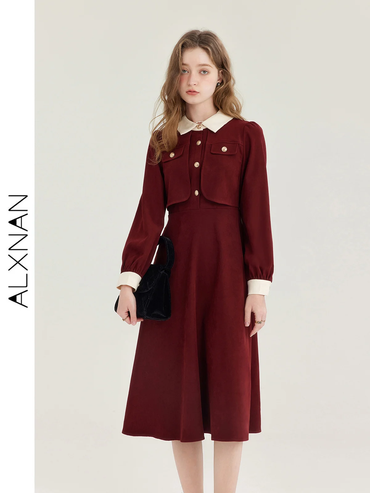 ALXNAN Fashion Fake Two-piece Dress Women's 2024 Autumn Winter New French Retro Red Long Sleeve Elegant A-Line Midi Dress T01002
ALXNAN Fashion Fake Two-piece Dress Women's 2024 Autumn Winter New French Retro Red Long Sleeve Elegant A-Line Midi Dress T01002