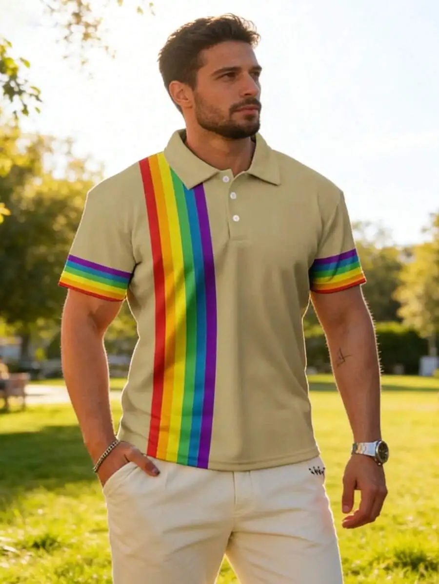 Mens Short Sleeve Shirt Rainbow Stripe Casual Summer Streetwear Pride Collar Button Top
Mens Short Sleeve Shirt Rainbow Stripe Casual Summer Streetwear Pride Collar Button Top