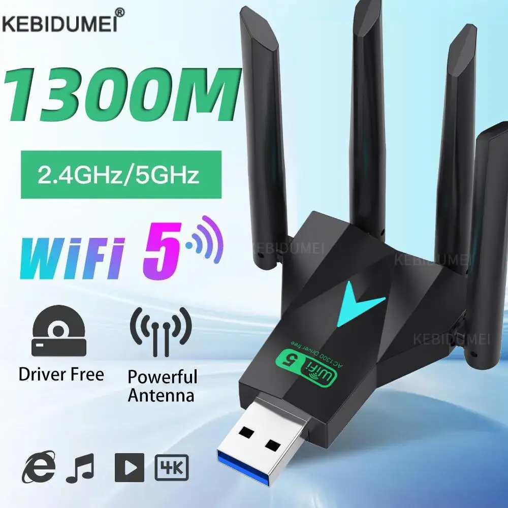 1300Mbps USB 3.0 WiFi USB Adapter Dual Band 2.4G/5Ghz Wi-Fi Dongle 4 Antenna Wireless Receiver For PC/Laptop Driver Free
1300Mbps USB 3.0 WiFi USB Adapter Dual Band 2.4G/5Ghz Wi-Fi Dongle 4 Antenna Wireless Receiver For PC/Laptop Driver Free