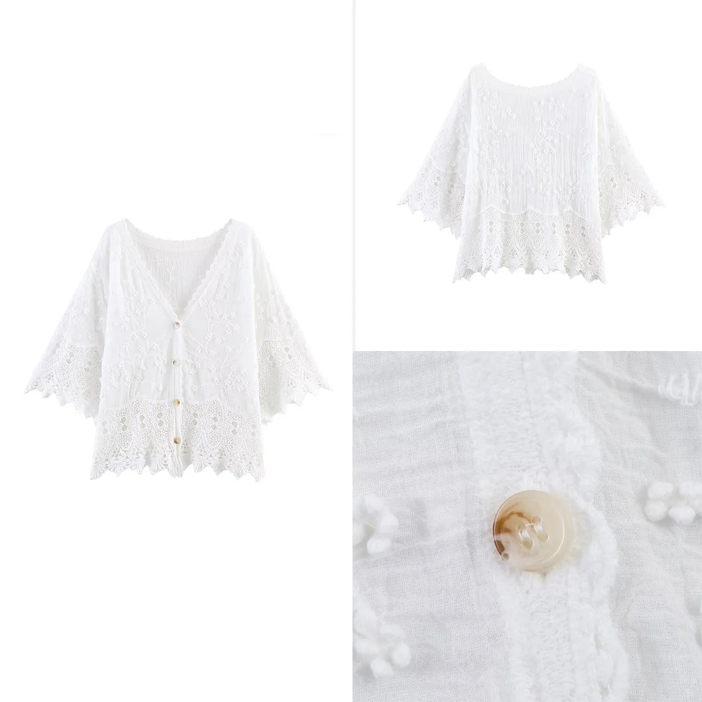 Fashionable Lace Trim V-Neck Mid-Sleeve Embroidered Shirt Women's Summer New Arrival Personality Top ZADATA Brand Fit Style
Fashionable Lace Trim V-Neck Mid-Sleeve Embroidered Shirt Women's Summer New Arrival Personality Top ZADATA Brand Fit Style