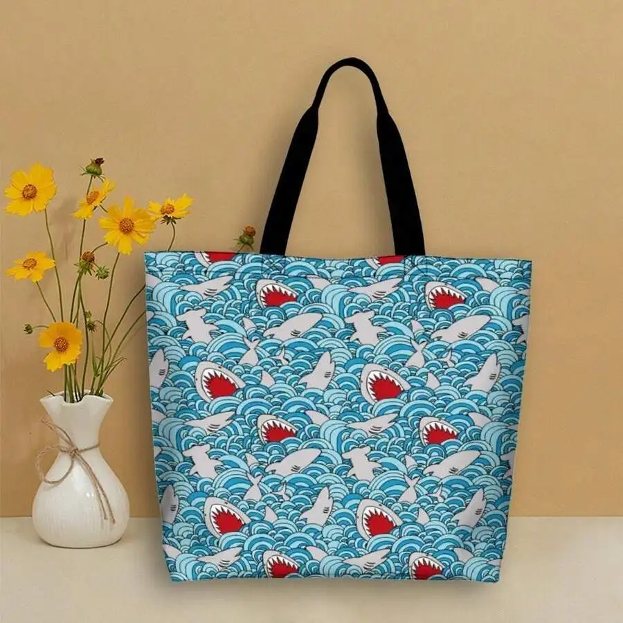 Shark Wave Print Casual Tote Bag For Women Men Beach Vacation Everyday Use
Shark Wave Print Casual Tote Bag For Women Men Beach Vacation Everyday Use