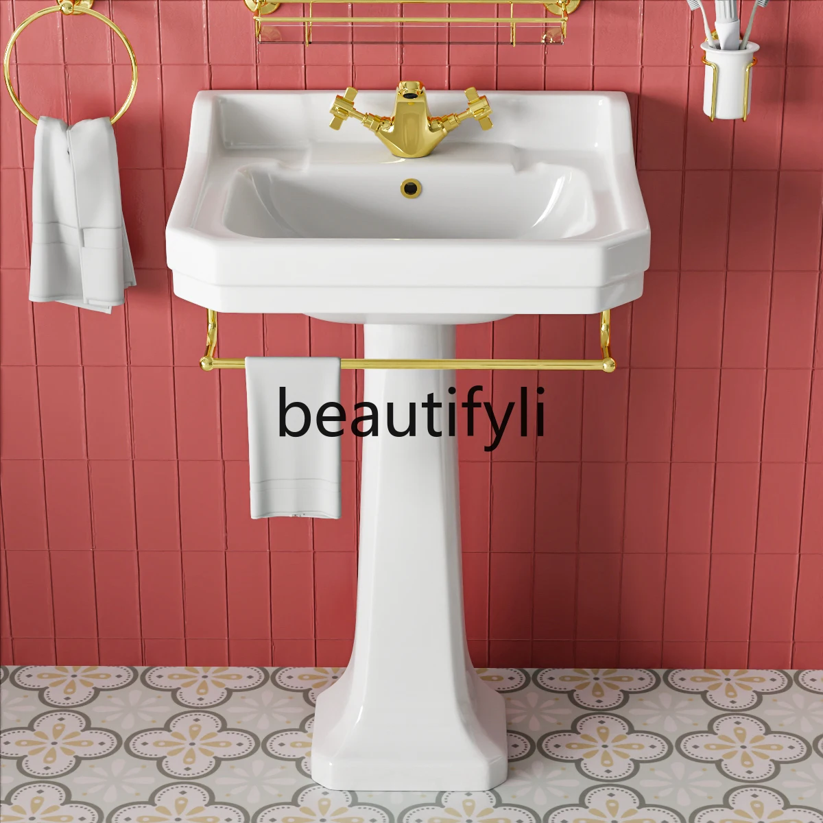 French retro ceramic column basin integrated floor-to-ceiling washbasin balcony B & B bathroom
French retro ceramic column basin integrated floor-to-ceiling washbasin balcony B & B bathroom