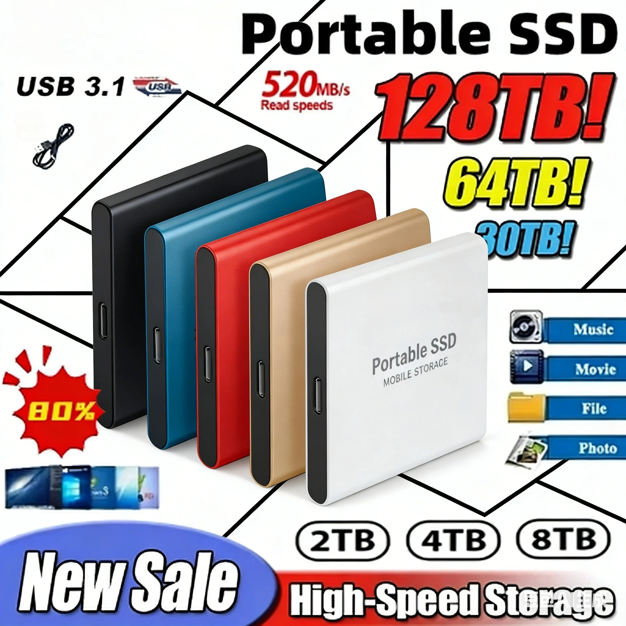 High-speed External Hard Drive 500GB 2TB 4TB 8TB USB3.1 SSD 2.5 Inch Portable SSD for Laptop PS416TB Hard Disk
High-speed External Hard Drive 500GB 2TB 4TB 8TB USB3.1 SSD 2.5 Inch Portable SSD for Laptop PS416TB Hard Disk