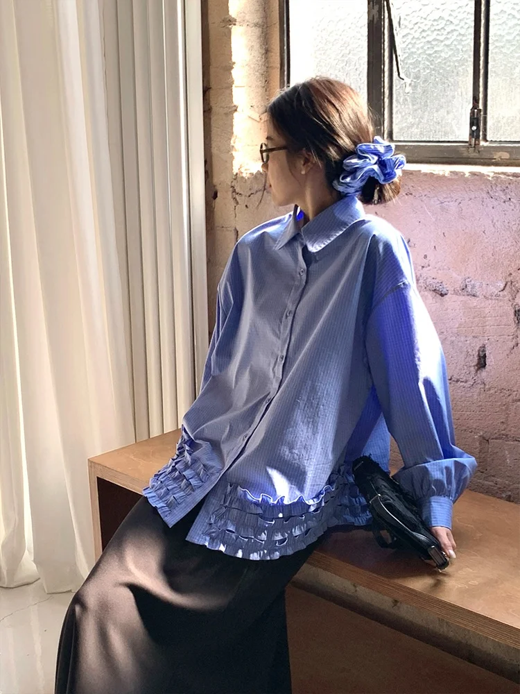 Blue Loose Long Sve Doll Collar irt Women's Design Sensation Casual Top QIHEYE Simple Elegance Commute Sle Pure Cotton
Blue Loose Long Sve Doll Collar irt Women's Design Sensation Casual Top QIHEYE Simple Elegance Commute Sle Pure Cotton