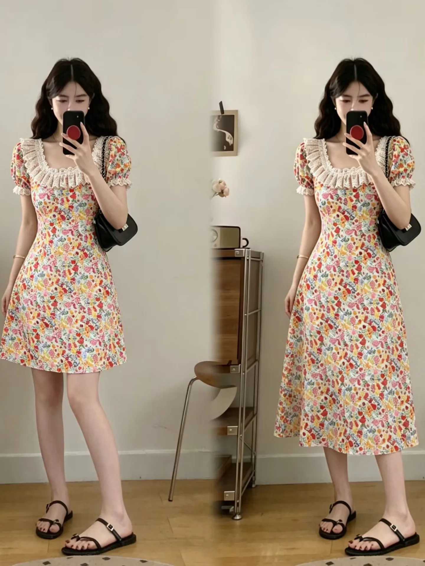 Slimming Floral Lace Trim Bubble Sleeve Waist Cinched Summer Dress Square Neck Large Size French Style A-Line Dress
Slimming Floral Lace Trim Bubble Sleeve Waist Cinched Summer Dress Square Neck Large Size French Style A-Line Dress