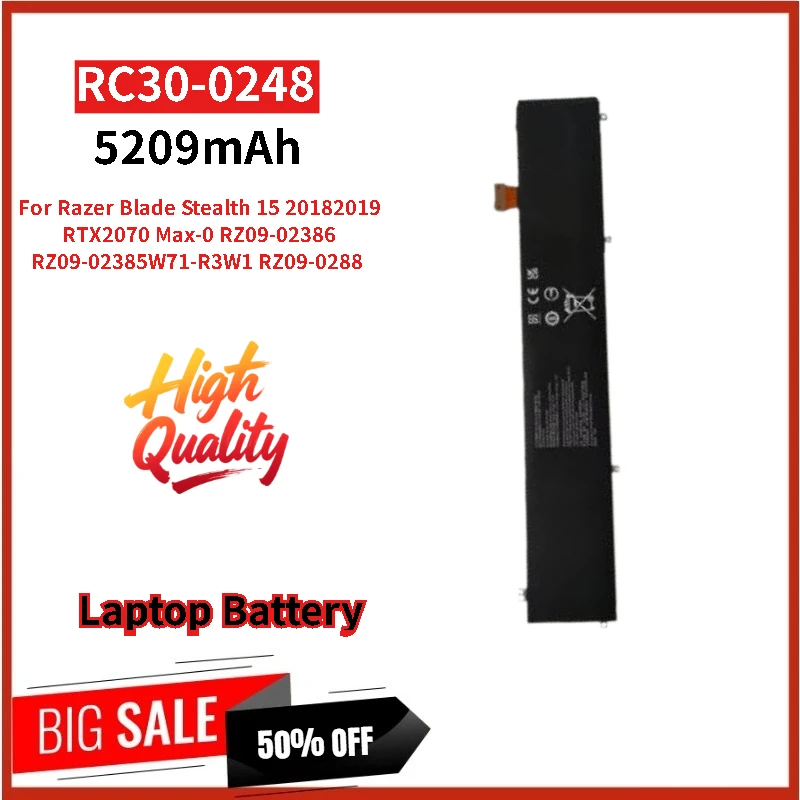 100% New RC30-0248 Replacement Laptop Battery 15.4V 5209mAh For Razer Blade Stealth 15 2019 2018 RZ09-0288 Max-Q RZ09-02386
100% New RC30-0248 Replacement Laptop Battery 15.4V 5209mAh For Razer Blade Stealth 15 2019 2018 RZ09-0288 Max-Q RZ09-02386