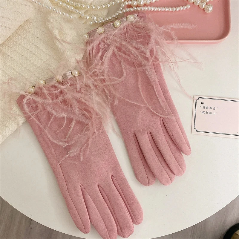 Women's Touch Screen Warm Gloves Autumn Winter Korean Pearl Feather Design Suede Leather Plush Thick Cycling Driving Windproof
Women's Touch Screen Warm Gloves Autumn Winter Korean Pearl Feather Design Suede Leather Plush Thick Cycling Driving Windproof