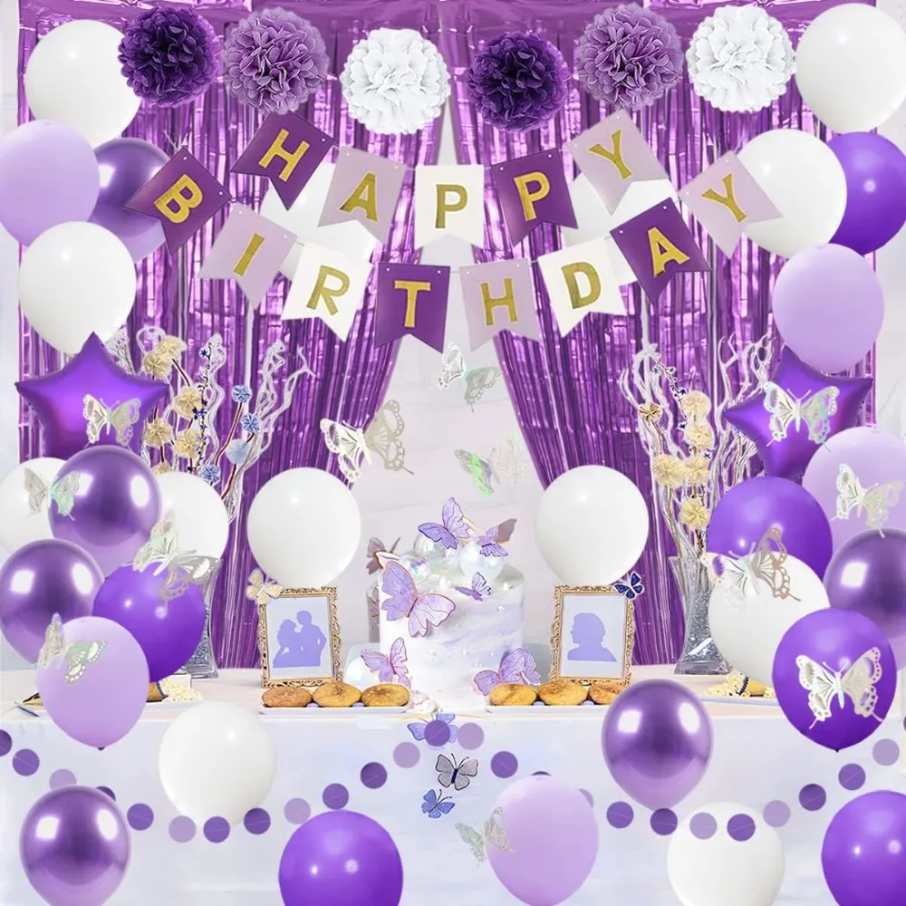 60pcs Birthday Party Decorations with Tissue Pom Poms, Happy Birthday Banner, Matte Foil Fringe Streamers, Butterfly Stickers & Cake Toppers Suitable for Women' Birthdays, Plastic Table Centerpieces for Cakes, Balloons, Door Decor
60pcs Birthday Party Decorations with Tissue Pom Poms, Happy Birthday Banner, Matte Foil Fringe Streamers, Butterfly Stickers & Cake Toppers Suitable for Women' Birthdays, Plastic Table Centerpieces for Cakes, Balloons, Door Decor