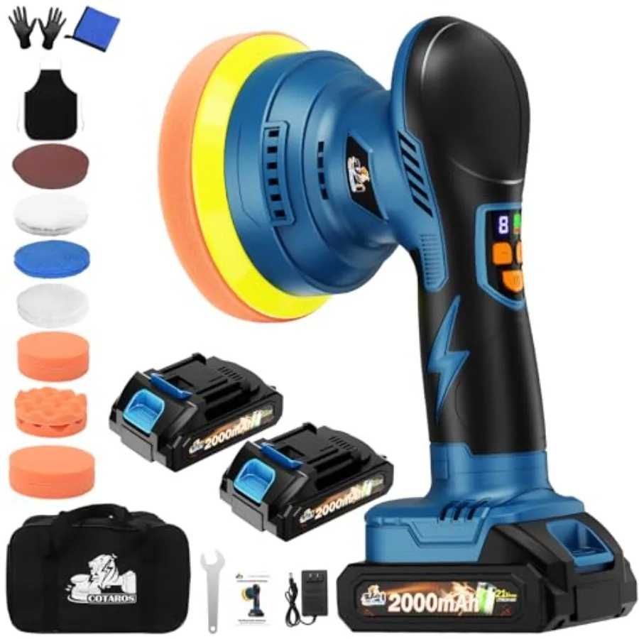 Car detailing cordless polisher buffer 21V dual 2000mAh batteries black plastic housing 8-speed orbital control with LED displa
Car detailing cordless polisher buffer 21V dual 2000mAh batteries black plastic housing 8-speed orbital control with LED displa