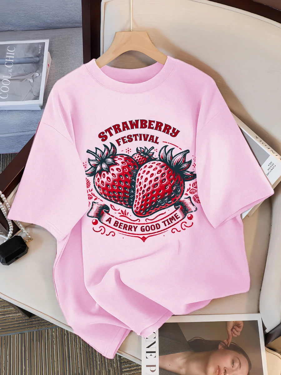 Клубничный фестиваль A Berry Good Time Женская футболка с принтом Летние футболки с круглым вырезом Хип-хоп Свободный топ Хлопок Удобная одежда
Клубничный фестиваль A Berry Good Time Женская футболка с принтом Летние футболки с круглым вырезом Хип-хоп Свободный топ Хлопок Удобная одежда