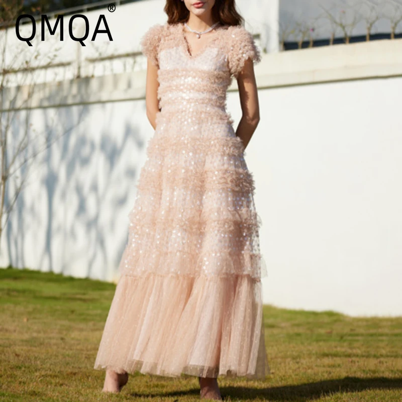 QMQA Fashion Women's Elegant Party Dresses Color Lock Splicing Lace Sequin V-neck Short Sleeve High Waist Dress Clothing 1A175
QMQA Fashion Women's Elegant Party Dresses Color Lock Splicing Lace Sequin V-neck Short Sleeve High Waist Dress Clothing 1A175