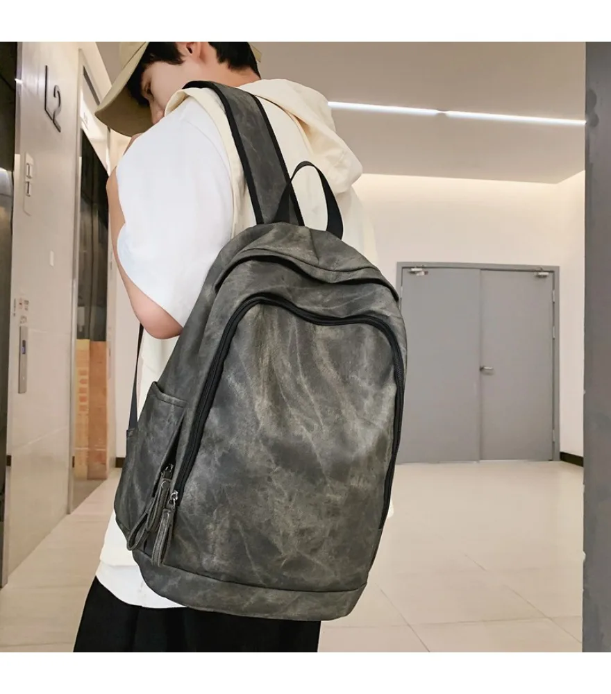 School bag men's PU soft leather large-capacity solid color backpack Harajufeng junior high school student travel backpack
School bag men's PU soft leather large-capacity solid color backpack Harajufeng junior high school student travel backpack