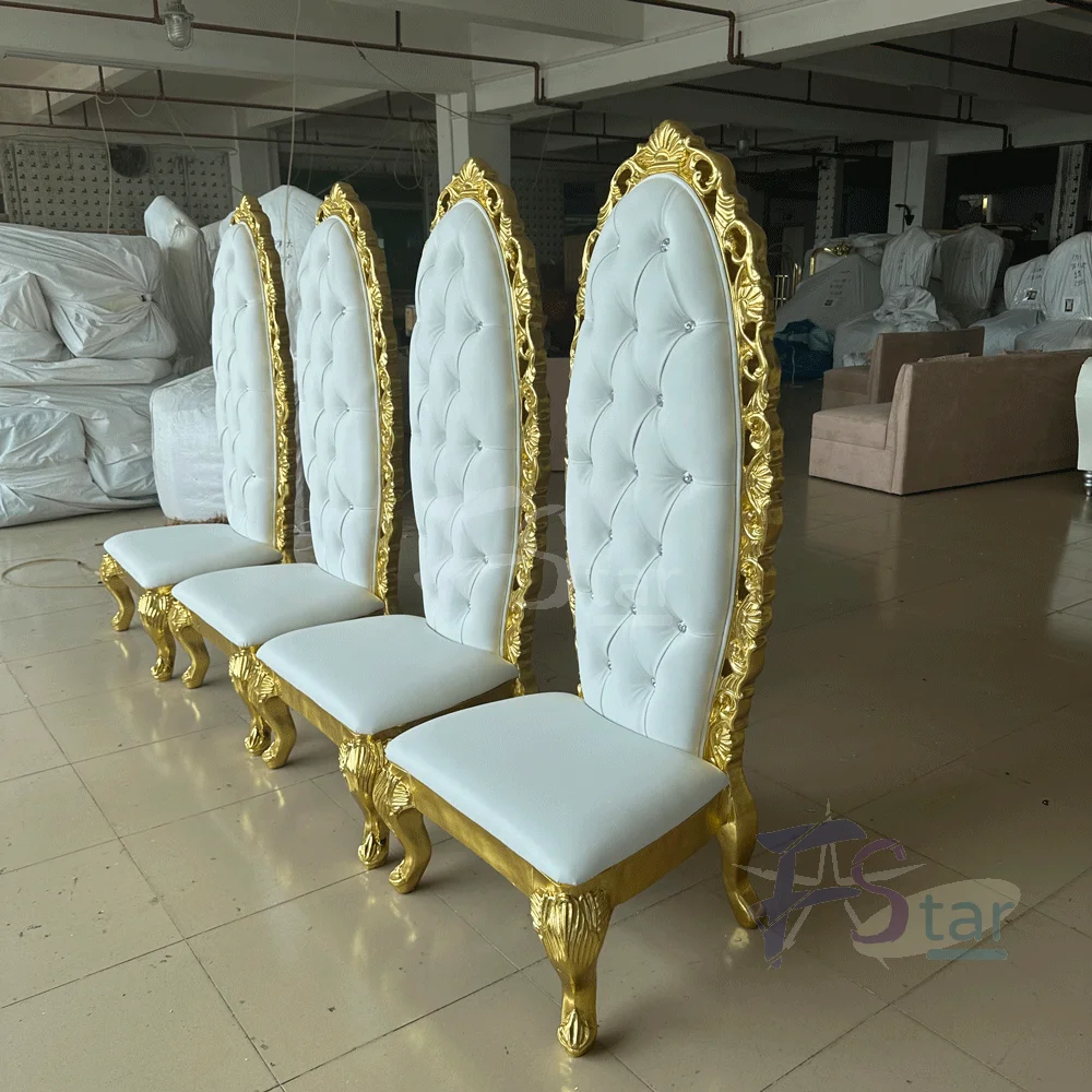 4pcs Wholesale Luxury Golden High Back Wedding Furniture Throne King and Queen Party Banquet White Chairs for Sale
4pcs Wholesale Luxury Golden High Back Wedding Furniture Throne King and Queen Party Banquet White Chairs for Sale