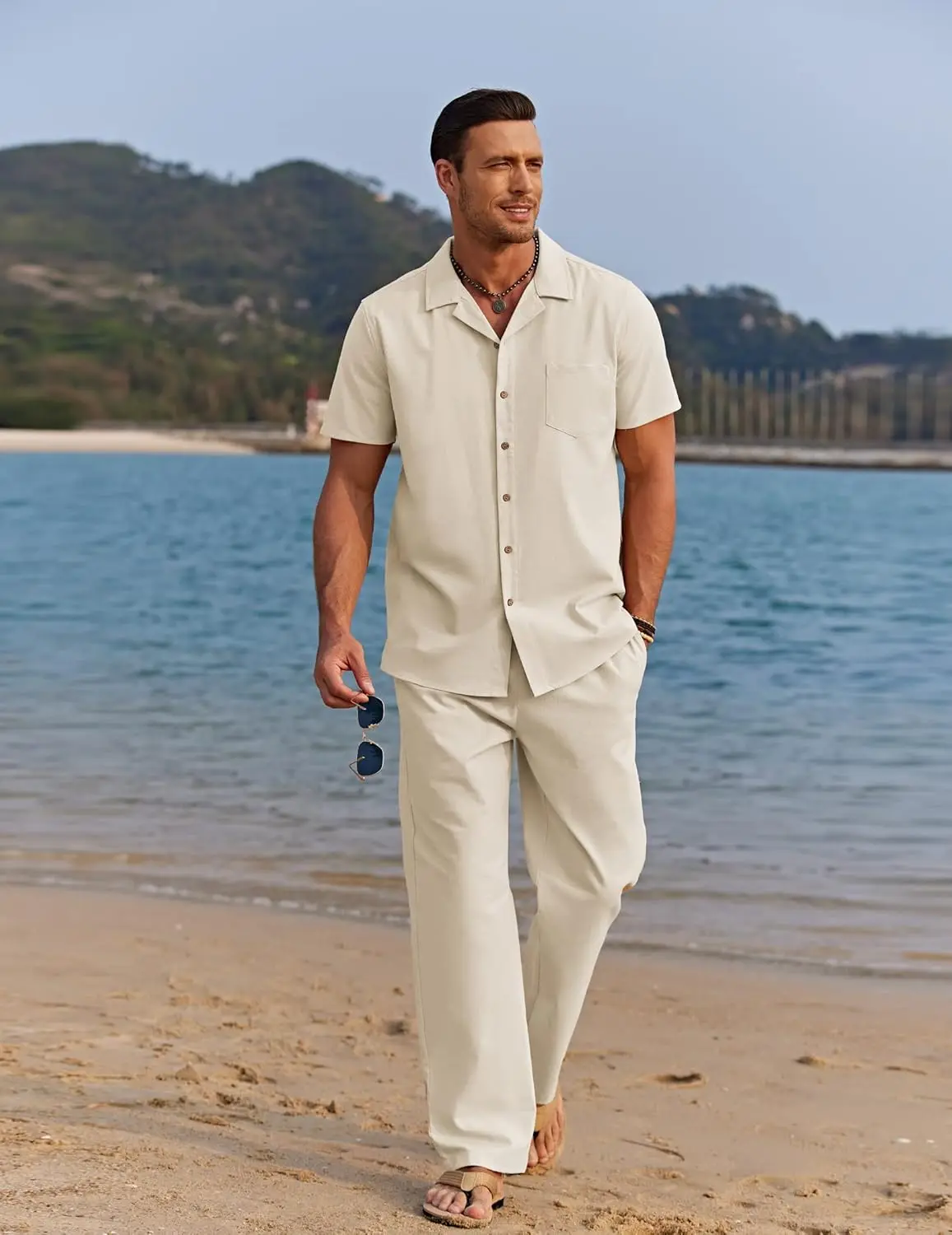Men 2 Piece Linen Outfit Beach Button Down Shirt Casual Loose Pant Sets
Men 2 Piece Linen Outfit Beach Button Down Shirt Casual Loose Pant Sets
