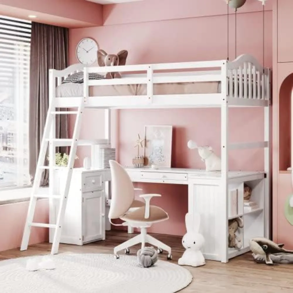 Двуспальная детская кровать-чердак Harper & Bright Designs со столом, ящиками и шкафом, деревянным каркасом кровати-чердаком с угловой лестницей для девочек
Двуспальная детская кровать-чердак Harper & Bright Designs со столом, ящиками и шкафом, деревянным каркасом кровати-чердаком с угловой лестницей для девочек