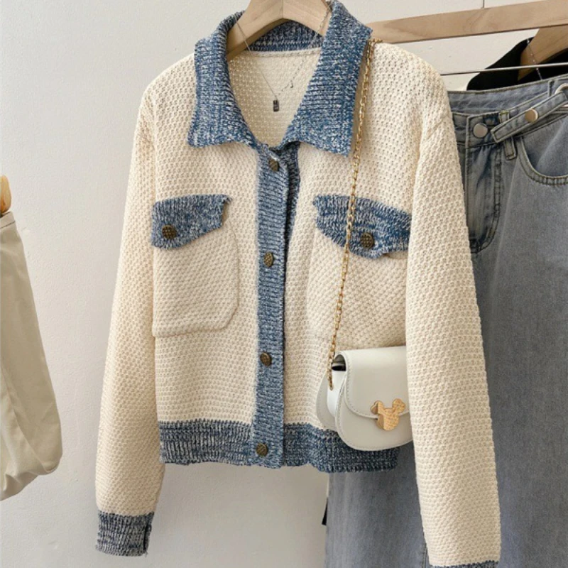 Spring Women Elegant Cardigan Short Sweater Autumn Fashion Long Sleeve Knitted Top Korean Style Lapel Pockets Loose Coat
Spring Women Elegant Cardigan Short Sweater Autumn Fashion Long Sleeve Knitted Top Korean Style Lapel Pockets Loose Coat