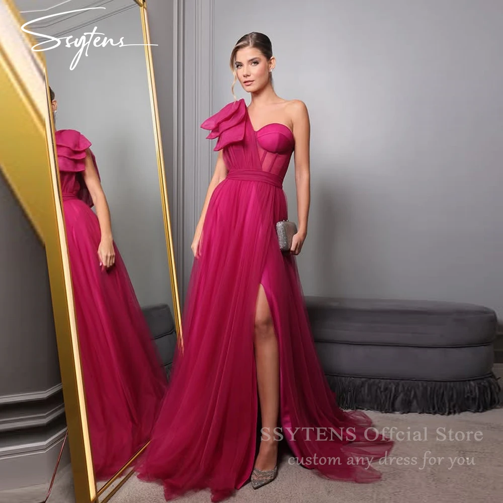 SSYTENS Fuchsia Evening Dresses Tulle Vestidos De Fiesta One Shoulder Slit Prom Dress A Line Bow Back Robes De Soirée Customized
SSYTENS Fuchsia Evening Dresses Tulle Vestidos De Fiesta One Shoulder Slit Prom Dress A Line Bow Back Robes De Soirée Customized