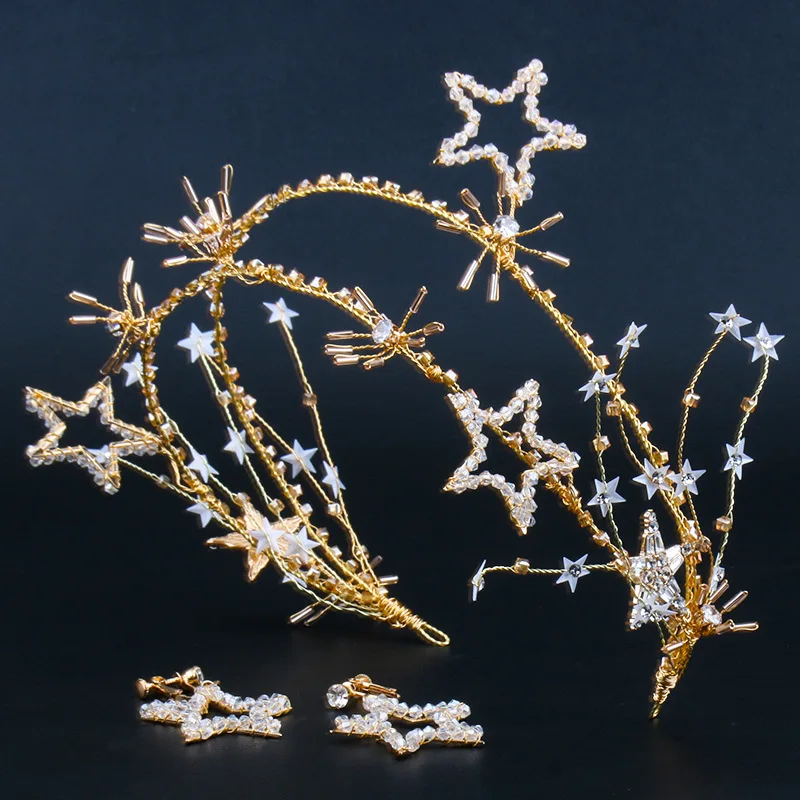 Womens Gold Plated Double Layer Star Beaded Crown With Earring Set Party Hair Accessories
Womens Gold Plated Double Layer Star Beaded Crown With Earring Set Party Hair Accessories