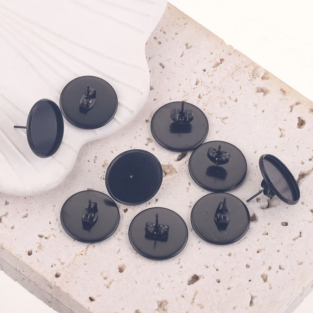 20pcs 6/8/10/12mm Black Stainless Steel Plating Blank Cabochon Cameo Base Flat Earring Setting for Bezel Jewelry Making Supplies
20pcs 6/8/10/12mm Black Stainless Steel Plating Blank Cabochon Cameo Base Flat Earring Setting for Bezel Jewelry Making Supplies