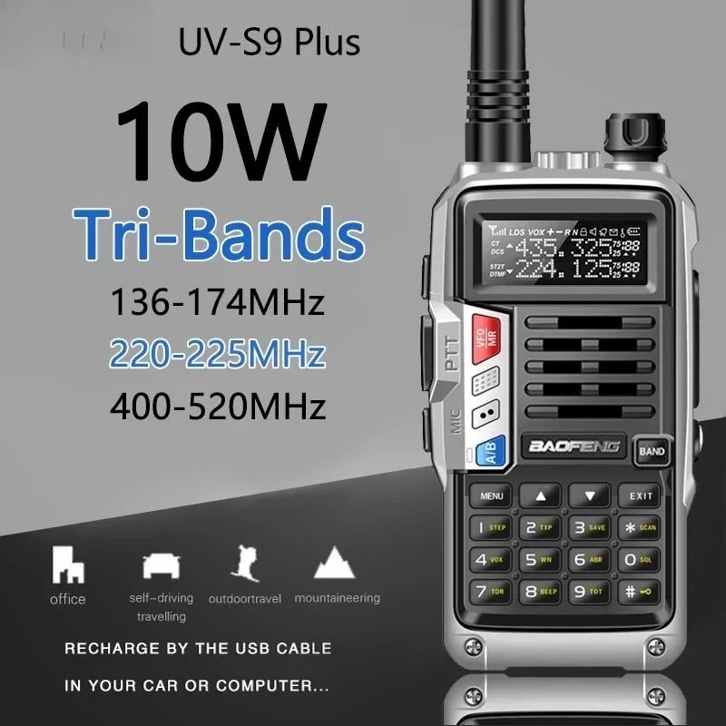 Рация BAOFENG UV S9 Plus 10 Вт, мощная, с USB-зарядкой, дальность действия 16 км, портативная, трехдиапазонная, трансивер UV 5R, двухсторонняя связь
Рация BAOFENG UV S9 Plus 10 Вт, мощная, с USB-зарядкой, дальность действия 16 км, портативная, трехдиапазонная, трансивер UV 5R, двухсторонняя связь