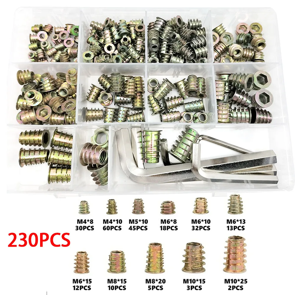 230PCS M4/M5/M6/M8/M10 Threaded Inserts for Wood Threaded Inserts Furniture Screw-in Nut Wood Inserts Bolt Kit with Hex Wrench
230PCS M4/M5/M6/M8/M10 Threaded Inserts for Wood Threaded Inserts Furniture Screw-in Nut Wood Inserts Bolt Kit with Hex Wrench