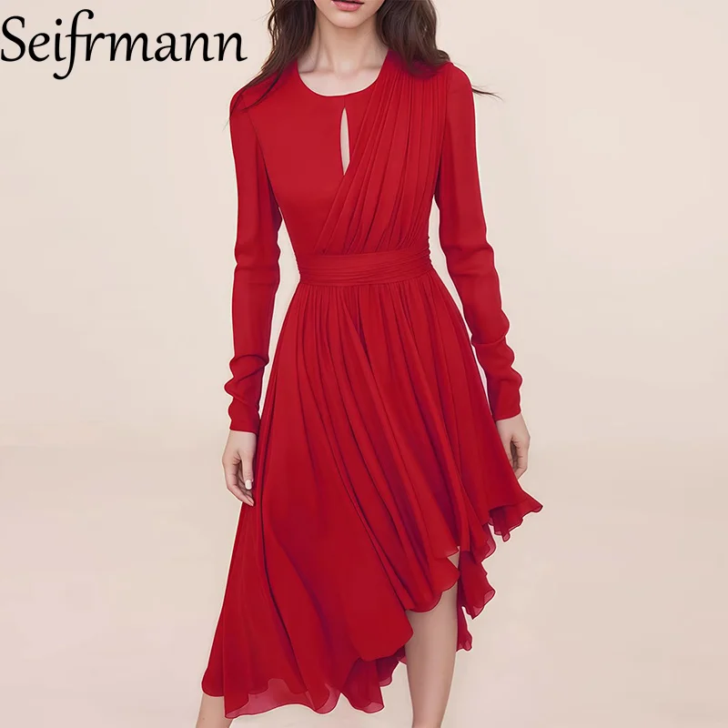 Seifrmann Women's Elegant Party Solid Dress O-Neck Long Sleeved High waist Summer Fashion Asymmetrical Dresses
Seifrmann Women's Elegant Party Solid Dress O-Neck Long Sleeved High waist Summer Fashion Asymmetrical Dresses