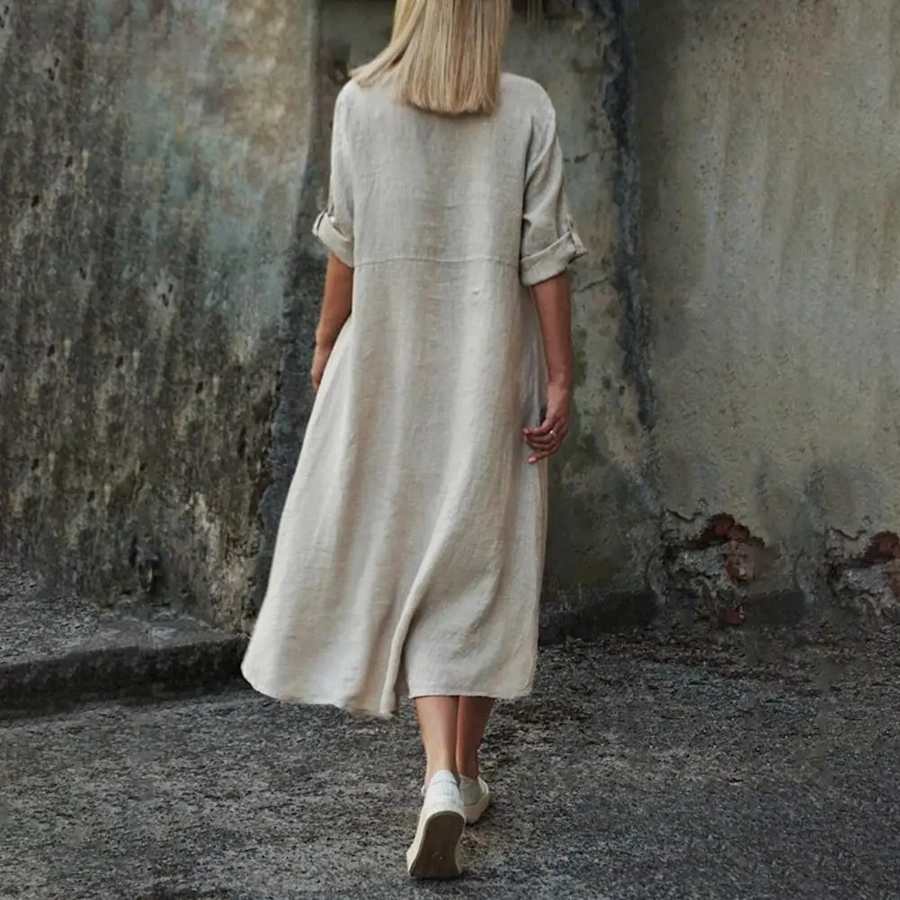 Women Dress Stylish Irregular Hem Midi Dress Long Sleeves Lapel Solid Color for Fall Summer Fashion Solid Color Shirt Dress
Women Dress Stylish Irregular Hem Midi Dress Long Sleeves Lapel Solid Color for Fall Summer Fashion Solid Color Shirt Dress